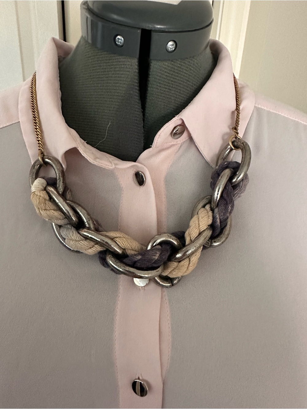 Juicy Couture Braided Necklace in Beige and Gray
